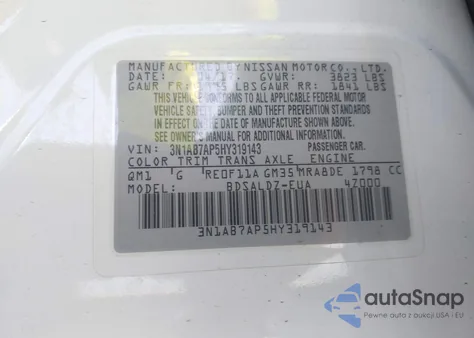 2017 Nissan Sentra Sv from USA, damaged, VIN 3N1AB7AP5HY319143